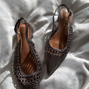 Woven Pointed Slingback Mules in Bronze